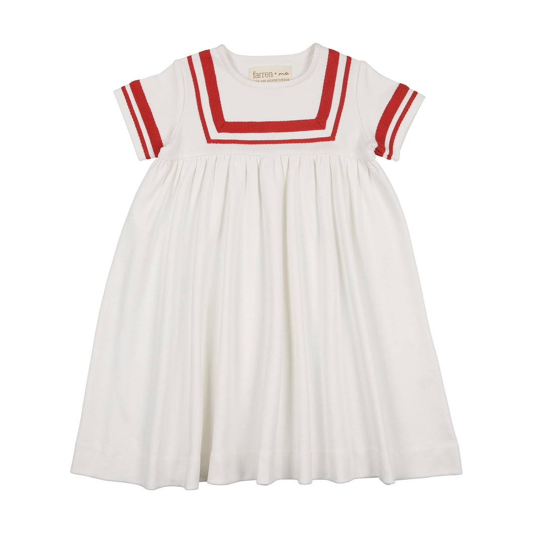 Tennis short sleeve sailor dress - ecru/red