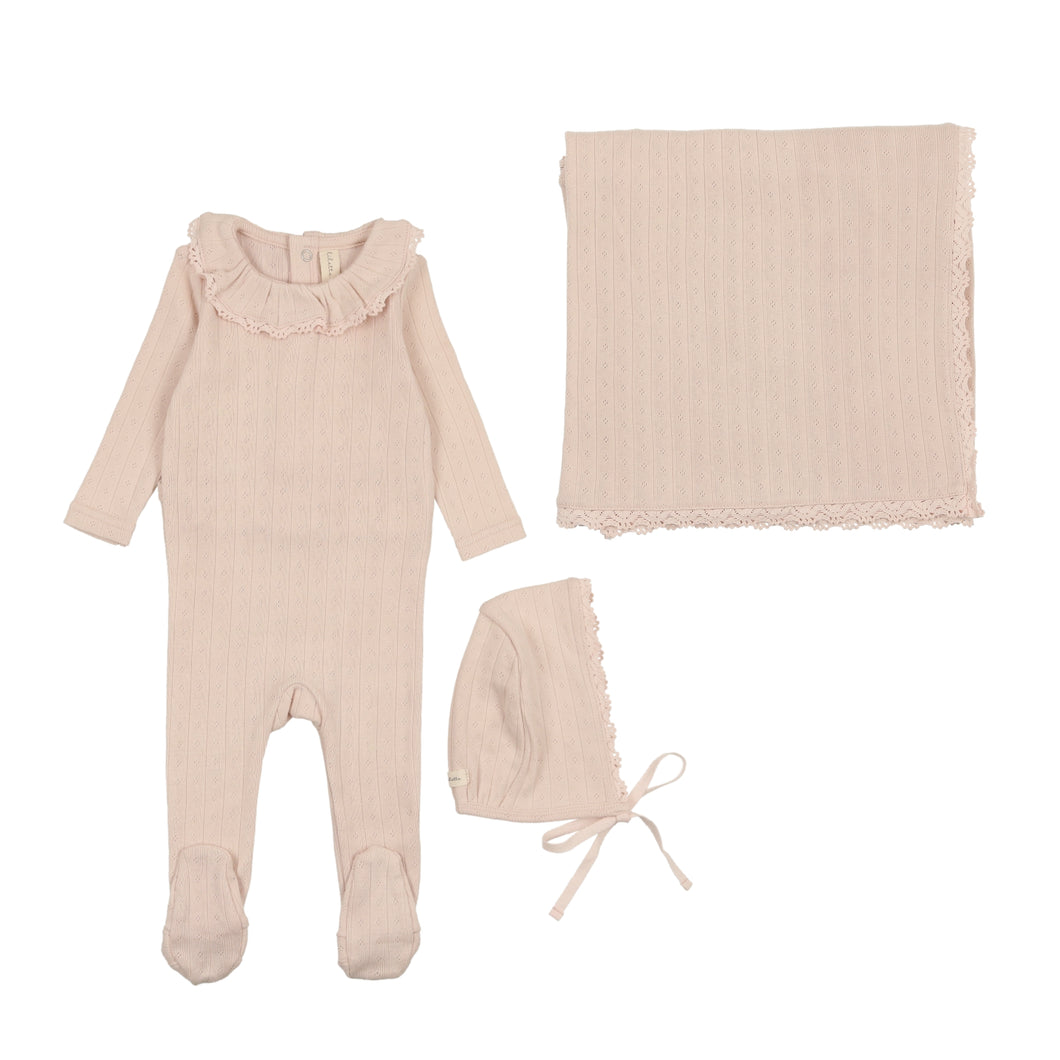 Fine pointelle ruffle layette set - Petal