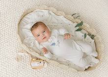 Load image into Gallery viewer, Floral Artstrokes Boys Footie &amp; Hat Set - Ivory and blue
