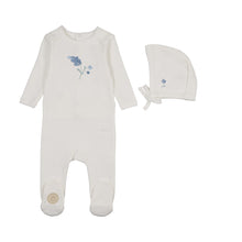 Load image into Gallery viewer, Floral Artstrokes Boys Footie &amp; Hat Set - Ivory and blue
