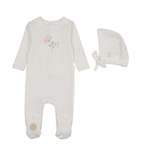 Load image into Gallery viewer, Floral Artstrokes Girls Footie &amp; Hat Set - Ivory and pink
