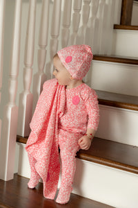 Floral crest layette set - rose dust