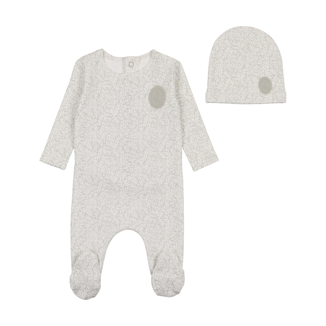 Floral crest footie and beanie - powder blue