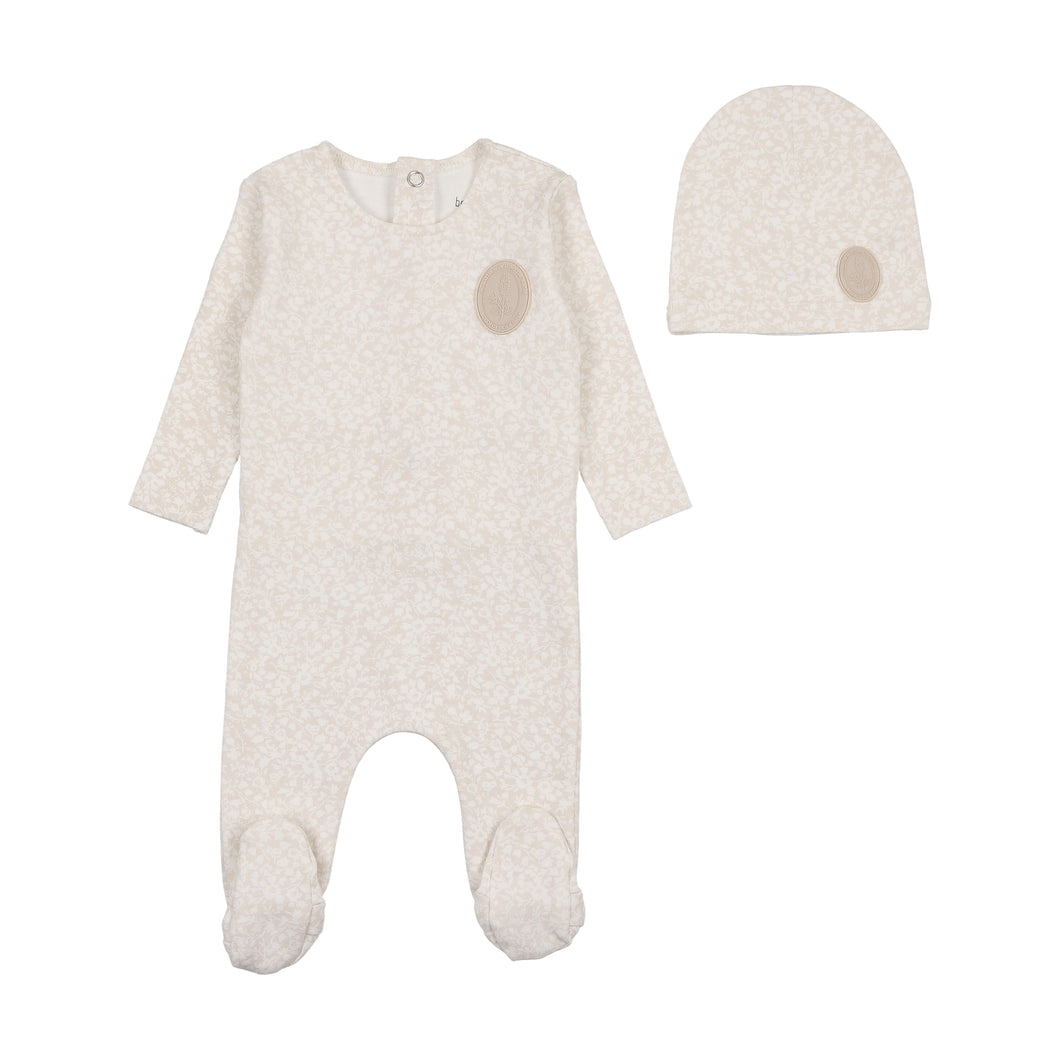 Floral crest footie and beanie - shell