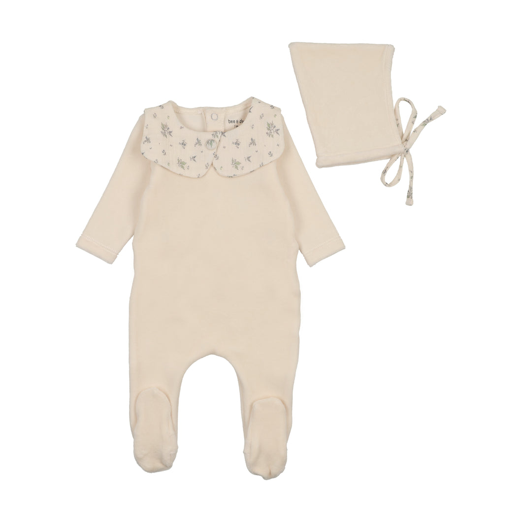 Floret footie and bonnet - Cream puff boys