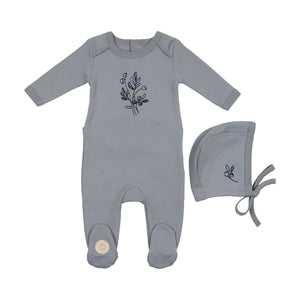 Flower sketch footie and bonnet - Slate blue