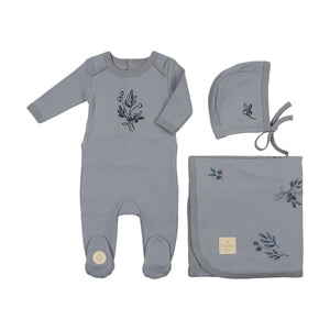 Flower sketch layette set - Slate blue