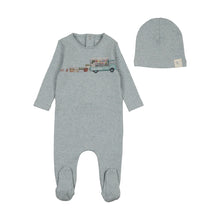 Load image into Gallery viewer, Flower Truck Footie/Beanie-Blue Mist

