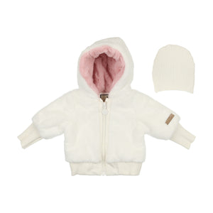 Forget-me-not jacket and hat - ivory and pink