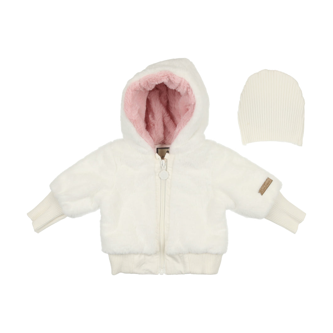 Forget-me-not jacket and hat - ivory and pink