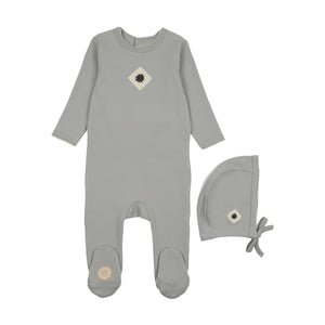 Geo floral footie and hat set - Sapphire blue