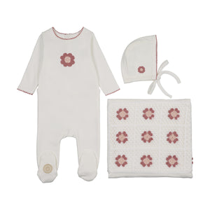 Geo floral layette set - Ivory and rose