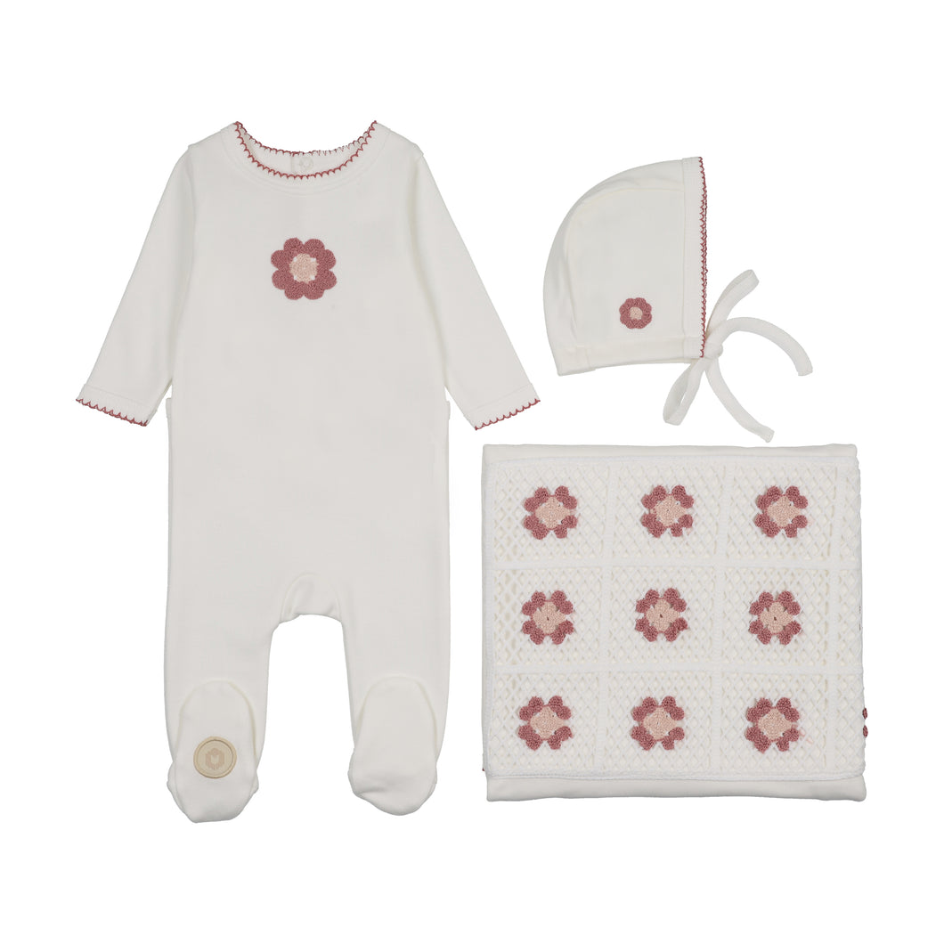 Geo floral layette set - Ivory and rose