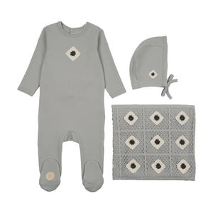 Geo floral layette set - Sapphire blue