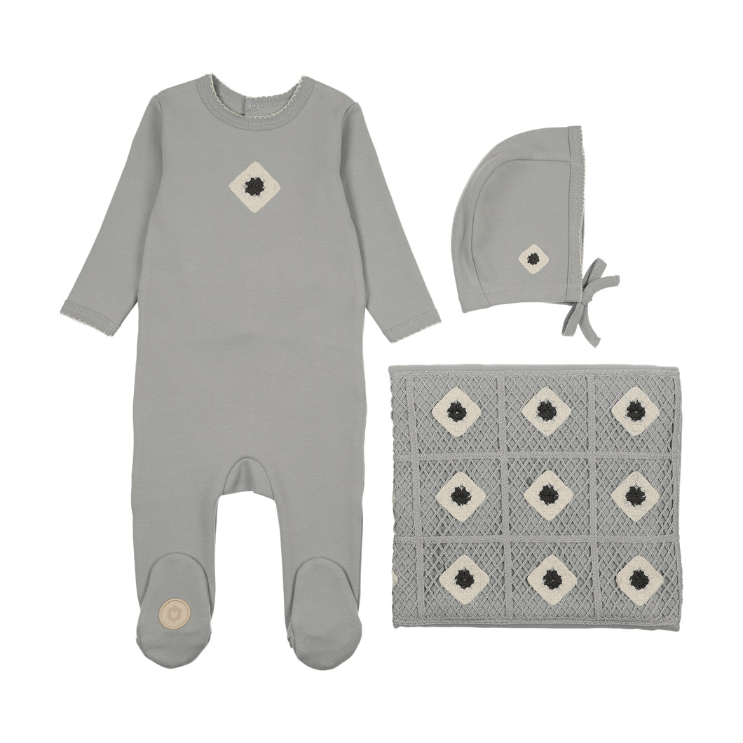 Geo floral layette set - Sapphire blue
