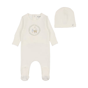 Gingham cradle footie and beanie - arctic white boys