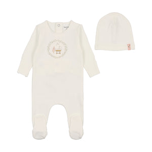 Gingham cradle footie and beanie - arctic white girls