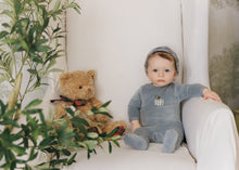 Load image into Gallery viewer, Gingham Grove Boys Footie and hat set - Midnight blue
