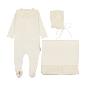Graceful collar layette set - Ivory
