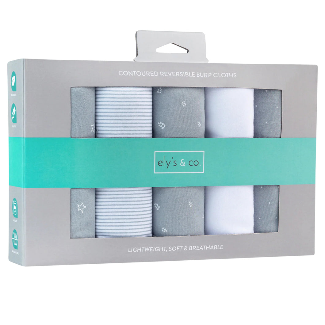 5-pack reversible burp cloths - Blue leaf collection