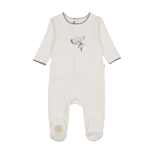 Heirloom berry footie - Ivory and blue