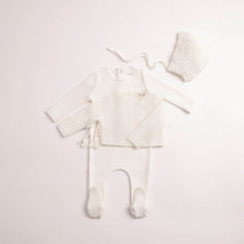 Load image into Gallery viewer, Herringbone cardigan footie - Chalk white
