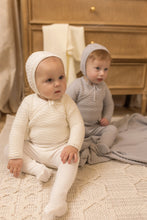 Load image into Gallery viewer, Herringbone cardigan footie - Chalk white
