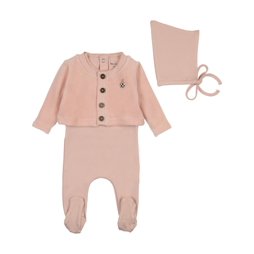 How charming set footie, cardigan and bonnet - sand pink