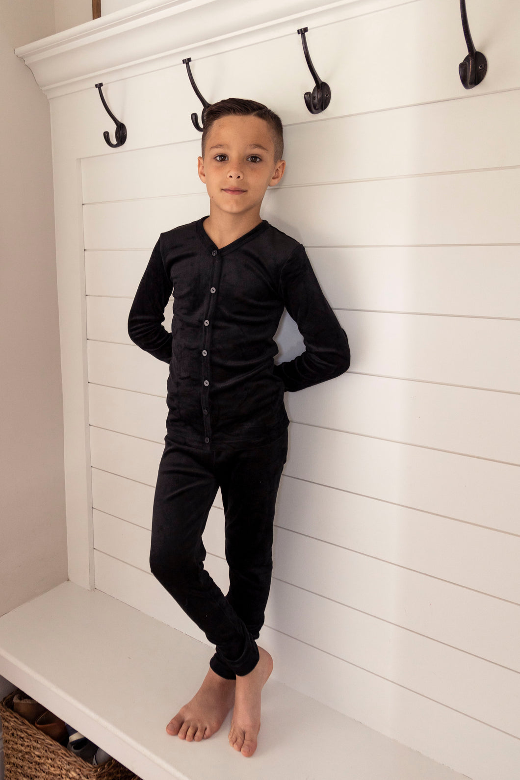 Black velour button pajamas