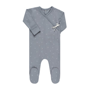 Floral kimono footie - slate blue
