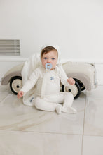 Load image into Gallery viewer, Embroidered Clover Collection - Ivory Blue - Footie + Bonnet
