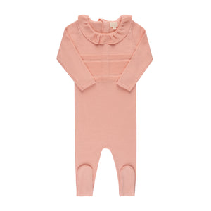 Petal pink raised knit footie and bonnet