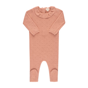 Mahongany rose pointelle knit footie and bonnet