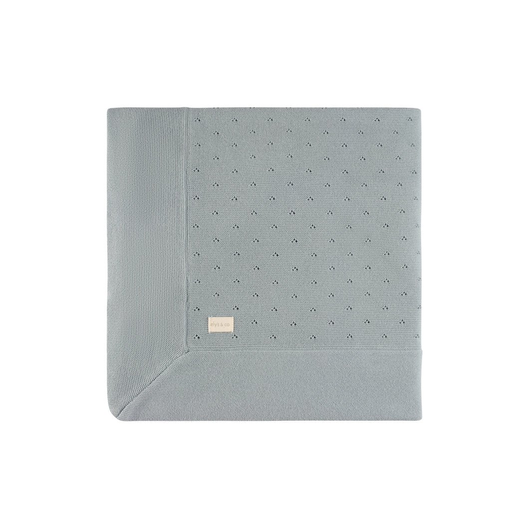 Dusty blue pointelle knit blanket