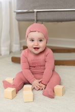 Load image into Gallery viewer, I love you footie and bonnet - Raspberry
