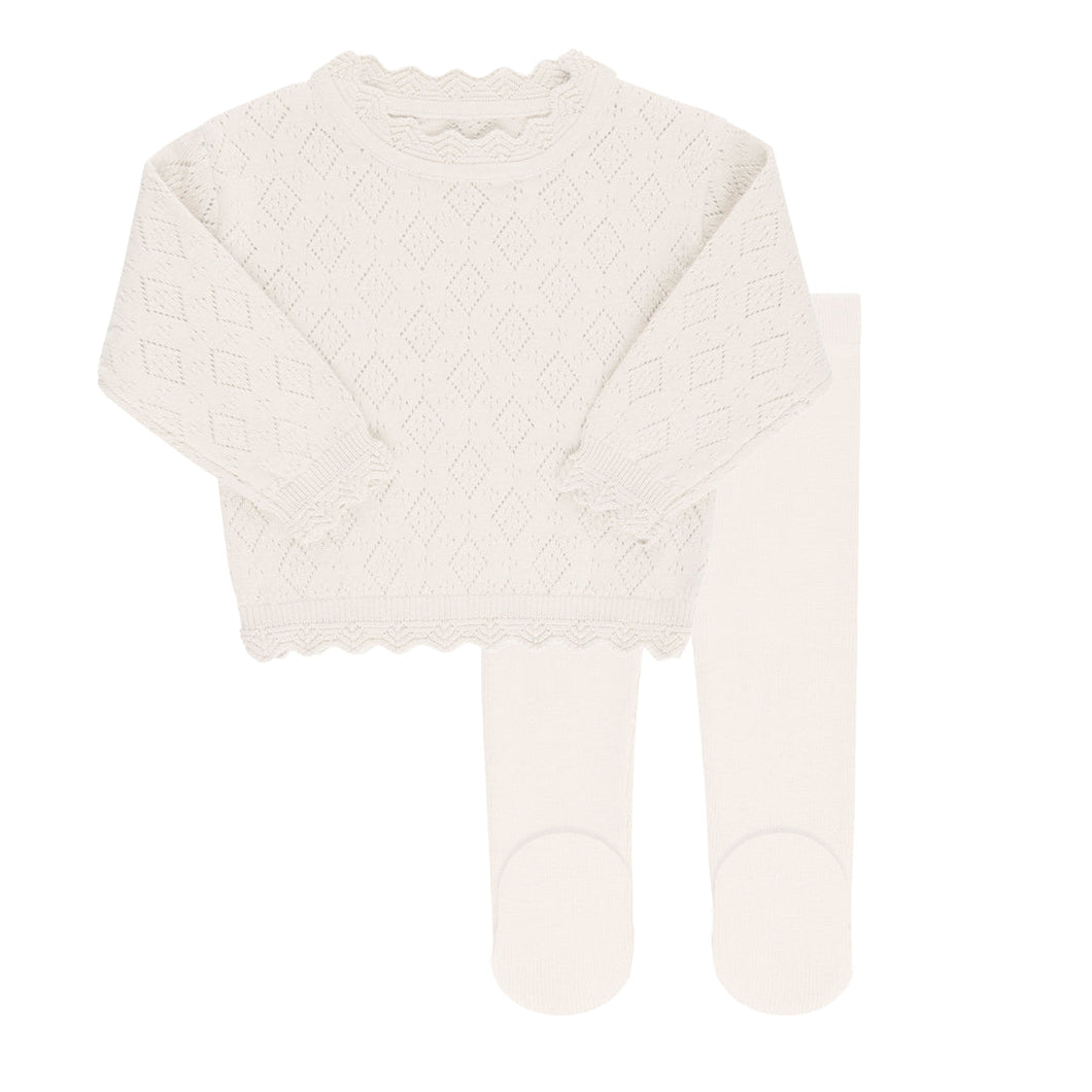Pointelle knit 2 pc set with bonnet - Ivory