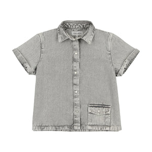 Denim Boys v-neck collar shirt - Blue gray denim