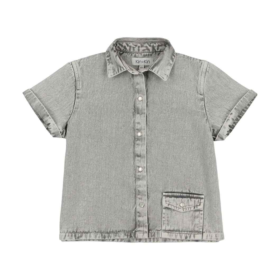 Denim Boys v-neck collar shirt - Blue gray denim