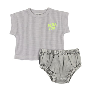 Denim baby boys t-shirt + bloomer set - blue grey denim