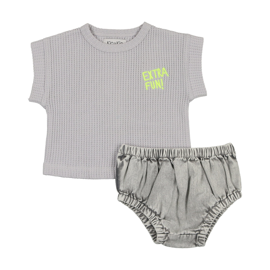 Denim baby boys t-shirt + bloomer set - blue grey denim