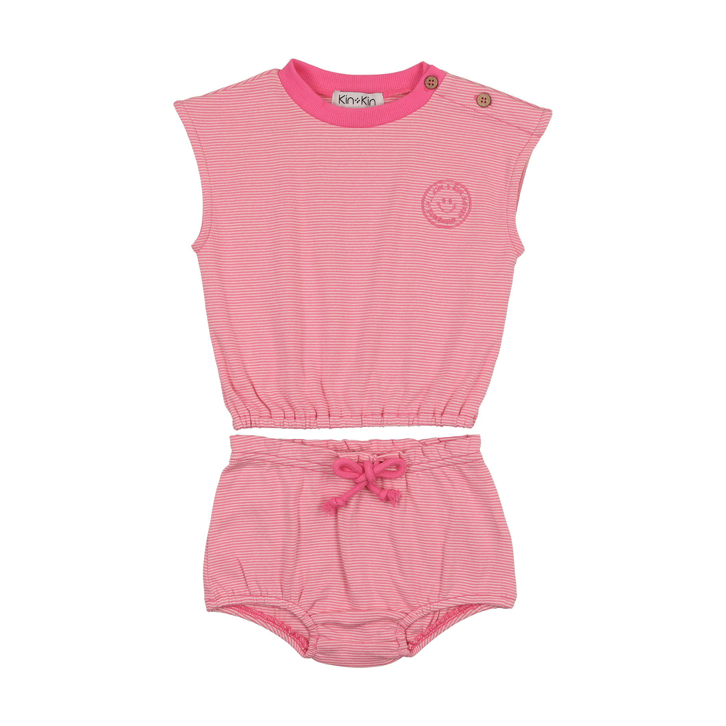 Striped two pc bloomer set - Hot pink