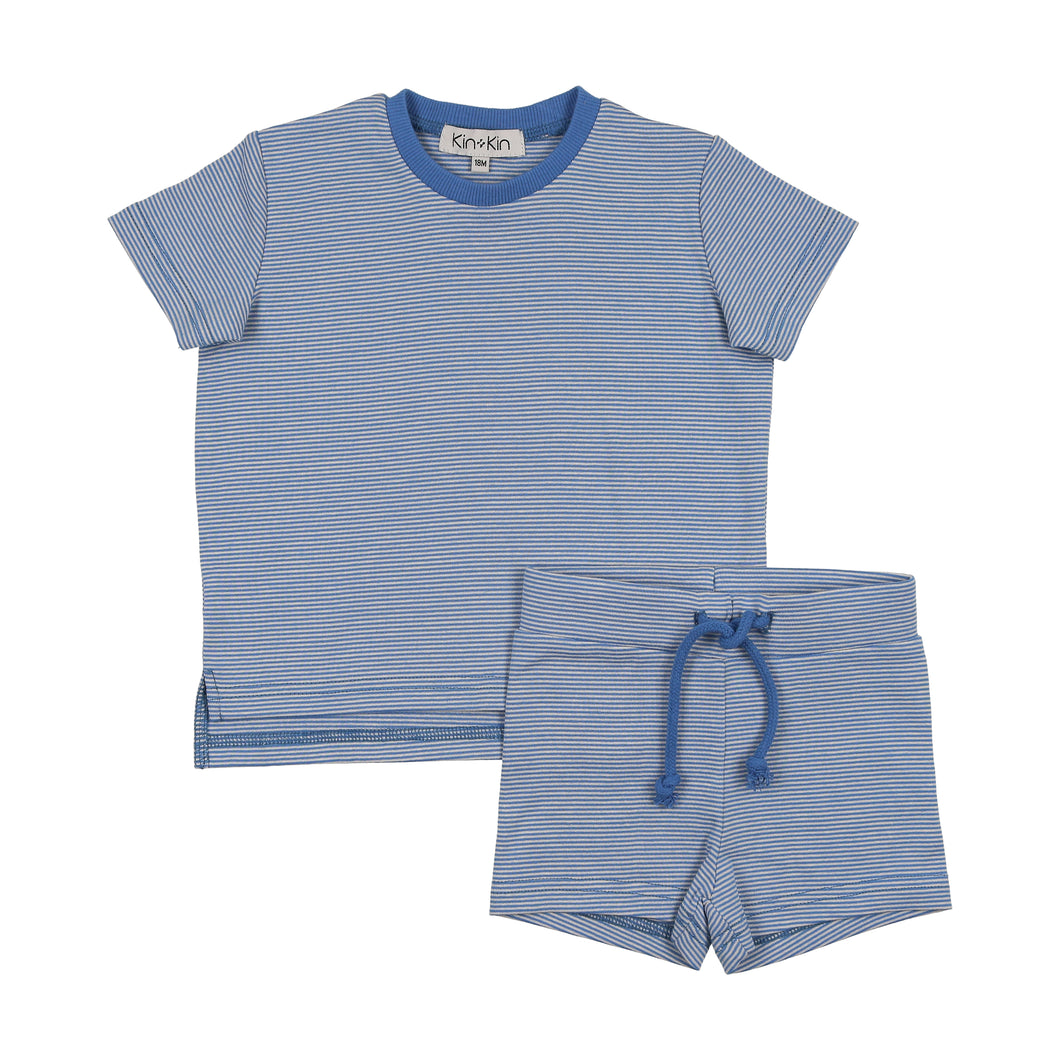 Striped boys t-shirt and shorts set - blue