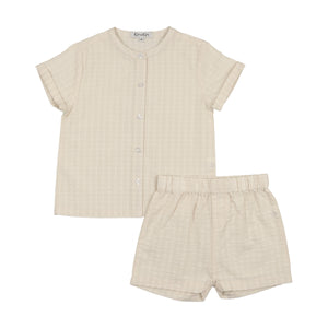 Boys round neck shirt and shorts - natural