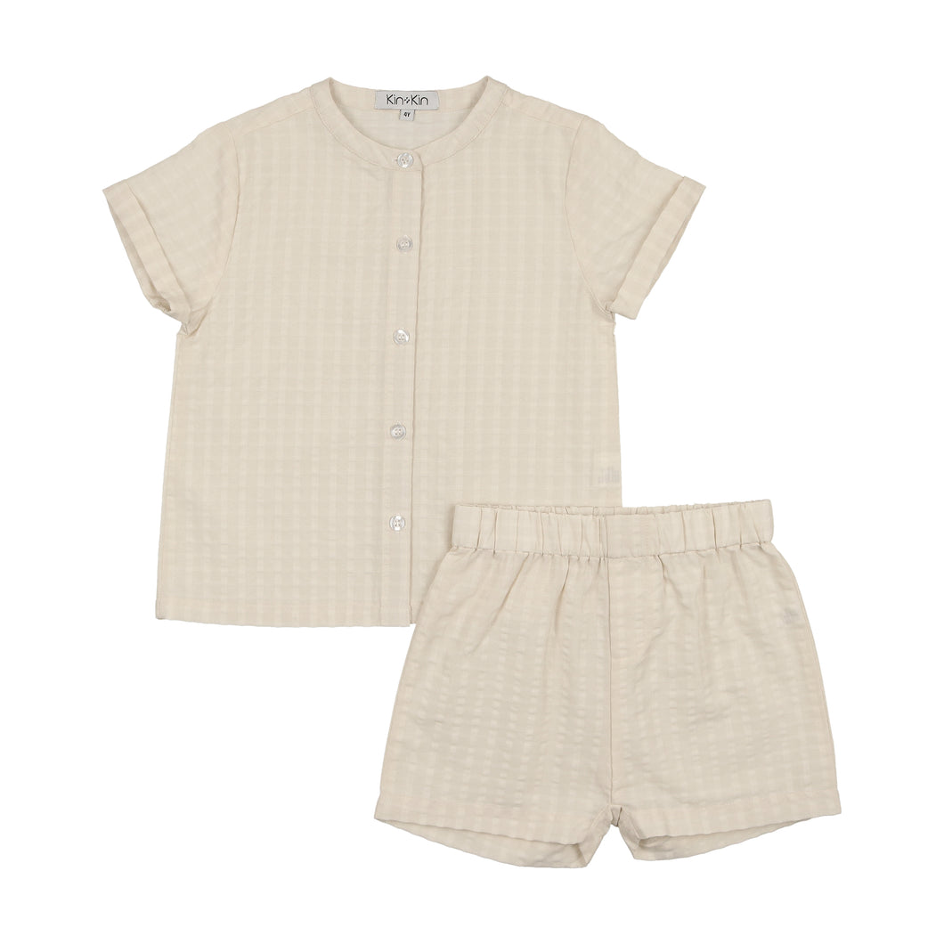 Boys round neck shirt and shorts - natural
