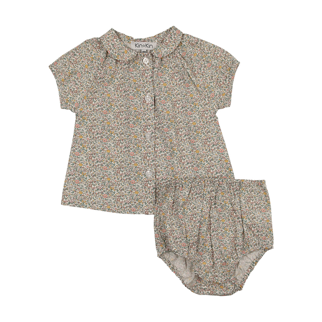 Girls peter pan collar shirt and bloomer set - floral print