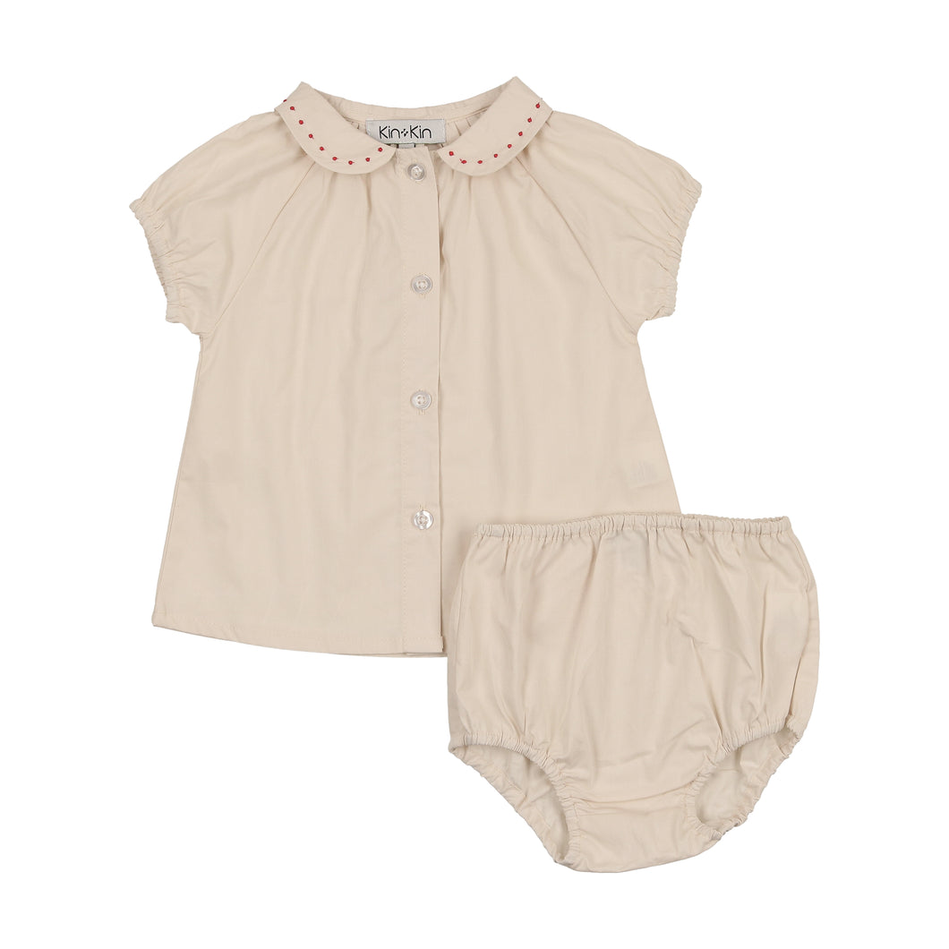 Girls peter pan collar shirt and bloomer set - natural
