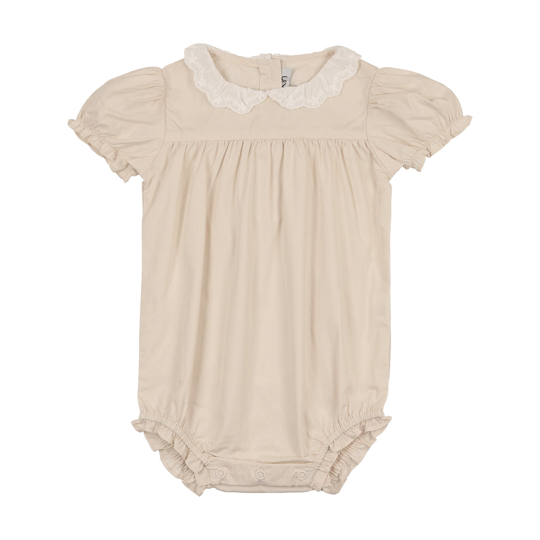 Baby ruffled collar romper - natural