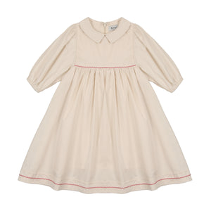 Peter pan collar long sleeve dress - natural