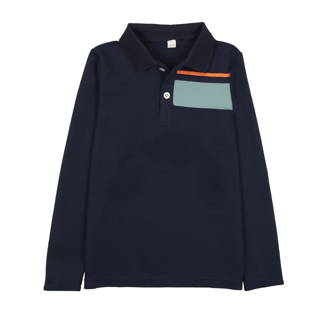 Navy with light blue and orange polo