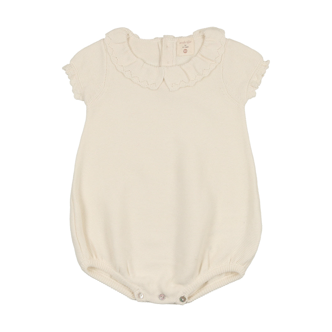 Knit collar ruffle romper - cream